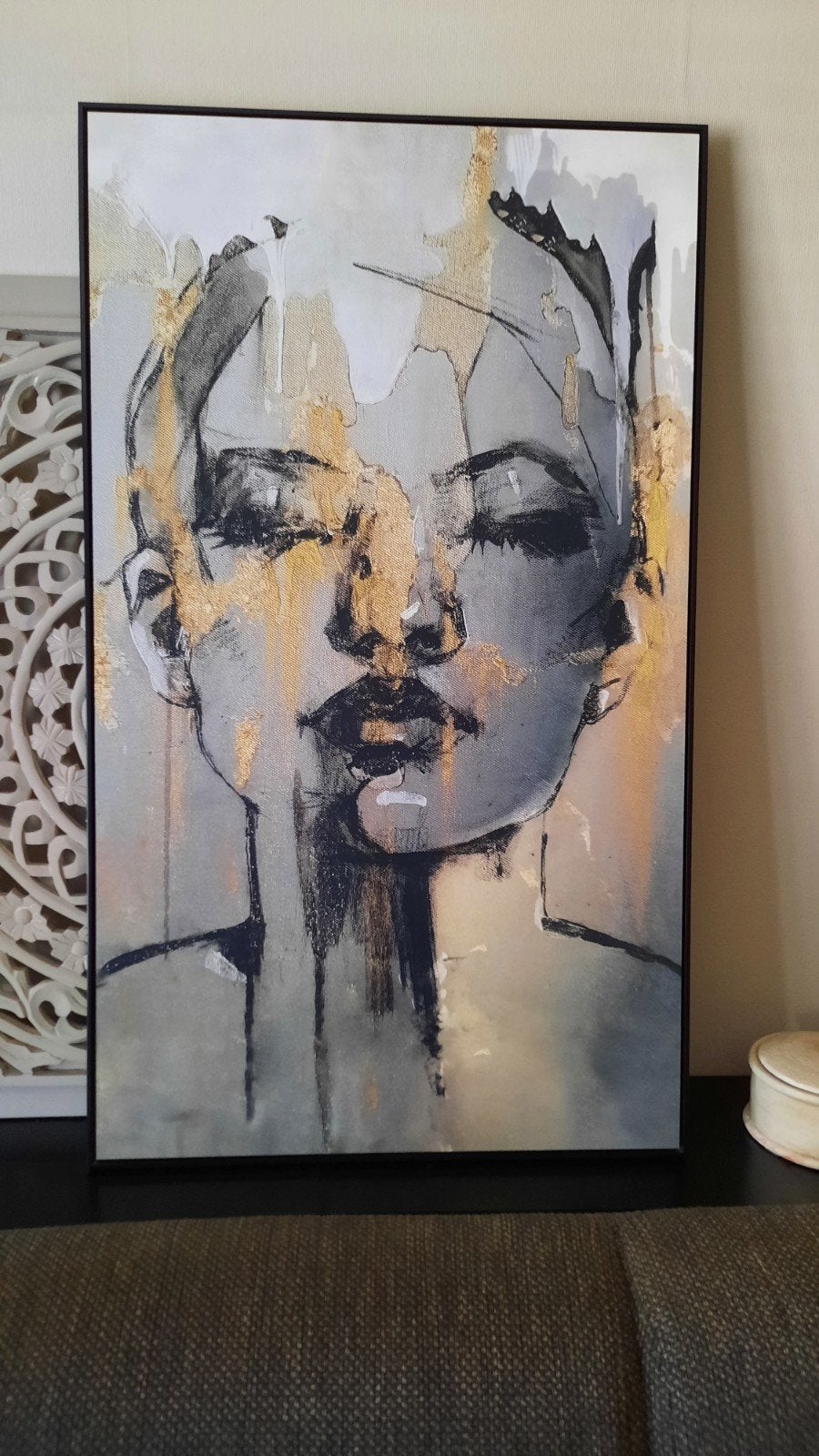 Schilderij "Golden Face" 118 x 70 Leen Bakker, Ophalen, Hout, Figuren
