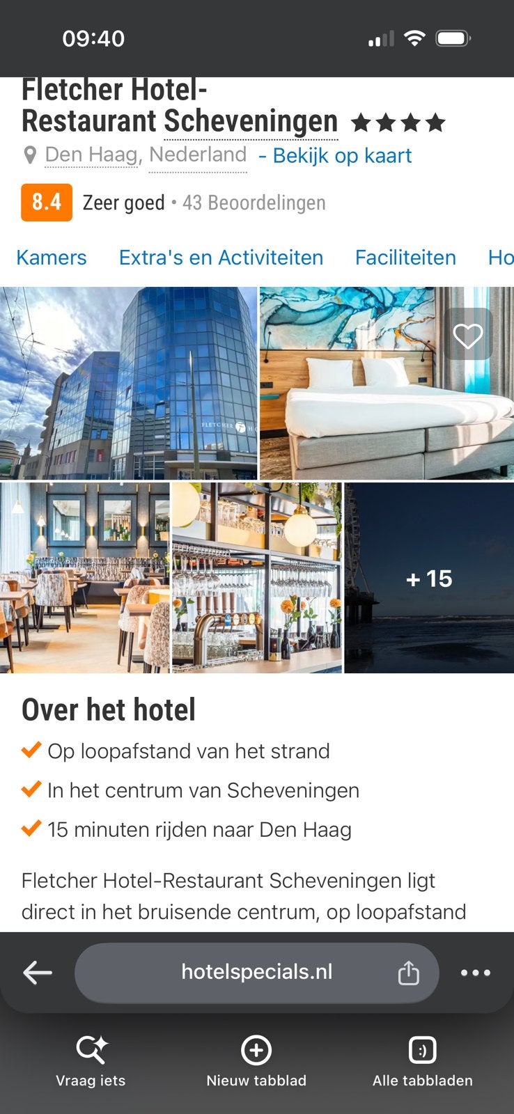 1 nachtje weg nacht van 22 okt op 23 okt in scheveningen, Tickets en Kaartjes, Twee personen, 1 overnachting