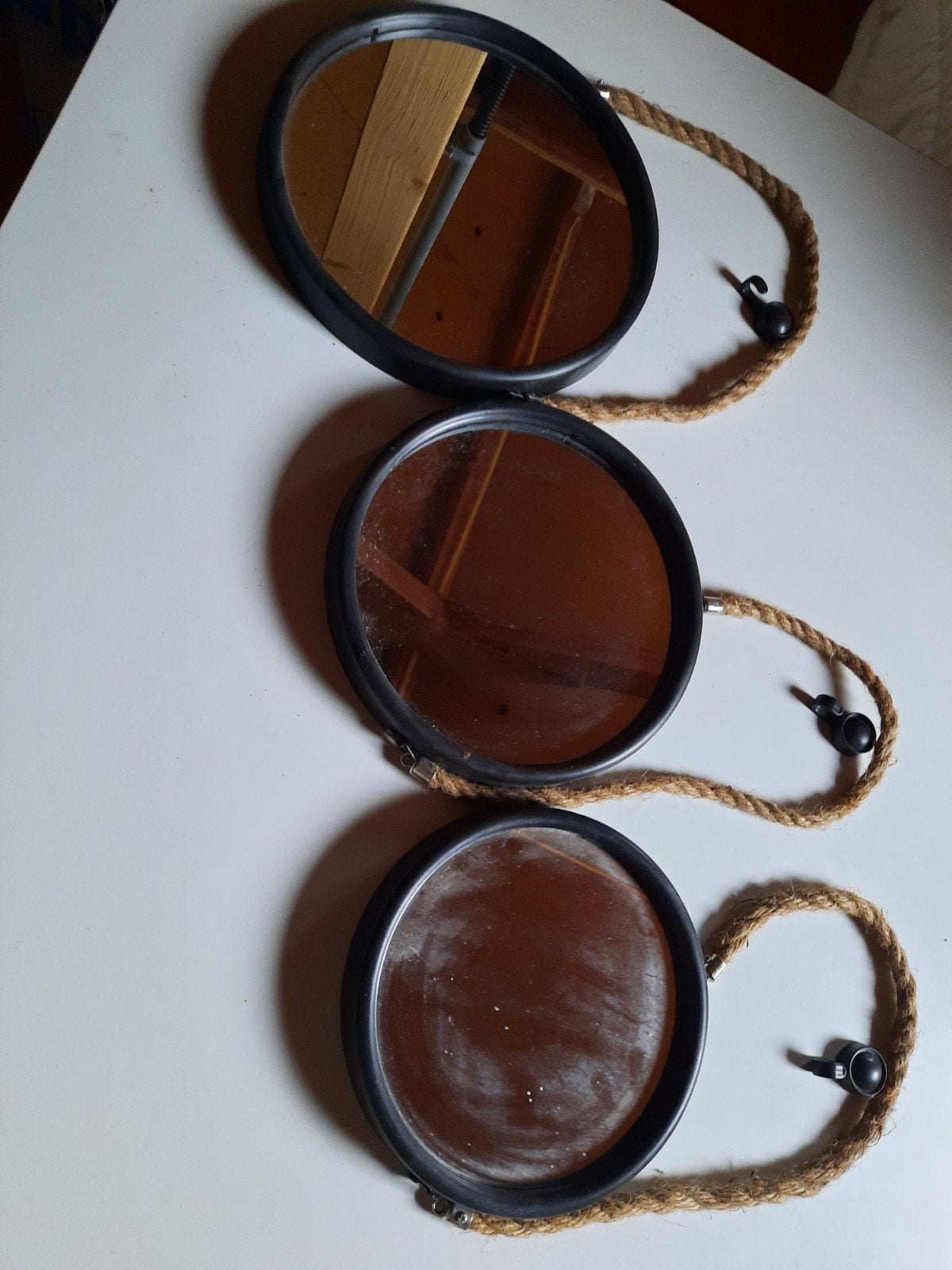 3 spiegels, 15, 18 en 21 cm doorsnee, Huis en Inrichting, Woonaccessoires | Spiegels, Ophalen, Minder dan 50 cm, Rond, Zo goed als nieuw