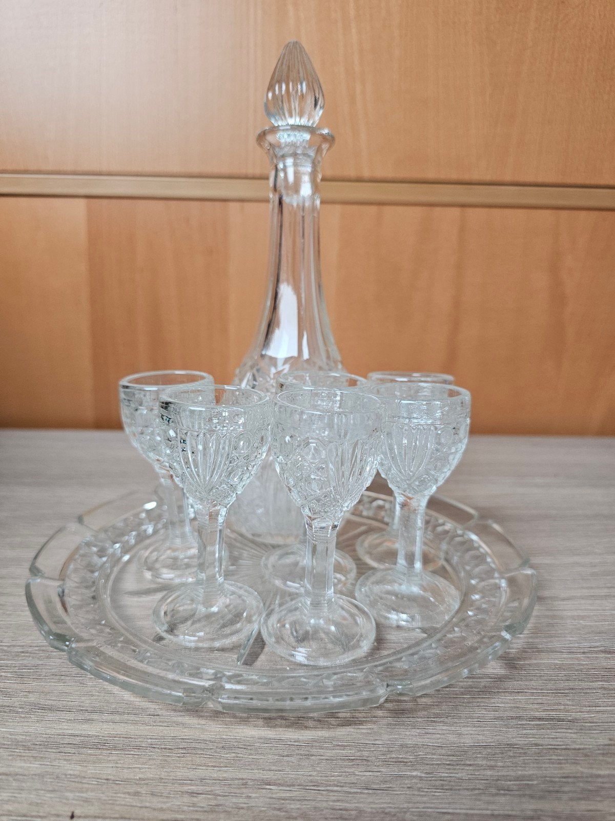 Vintage Glazen Karaf Set met Glaasjes en Dienblad, Antiek en Kunst, Antiek | Glas en Kristal, Ophalen