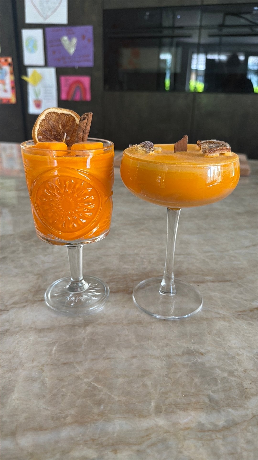 2 cocktail kaarsen/Pornstar martini kaars, Ophalen, Zo goed als nieuw, Overige materialen, Minder dan 25 cm