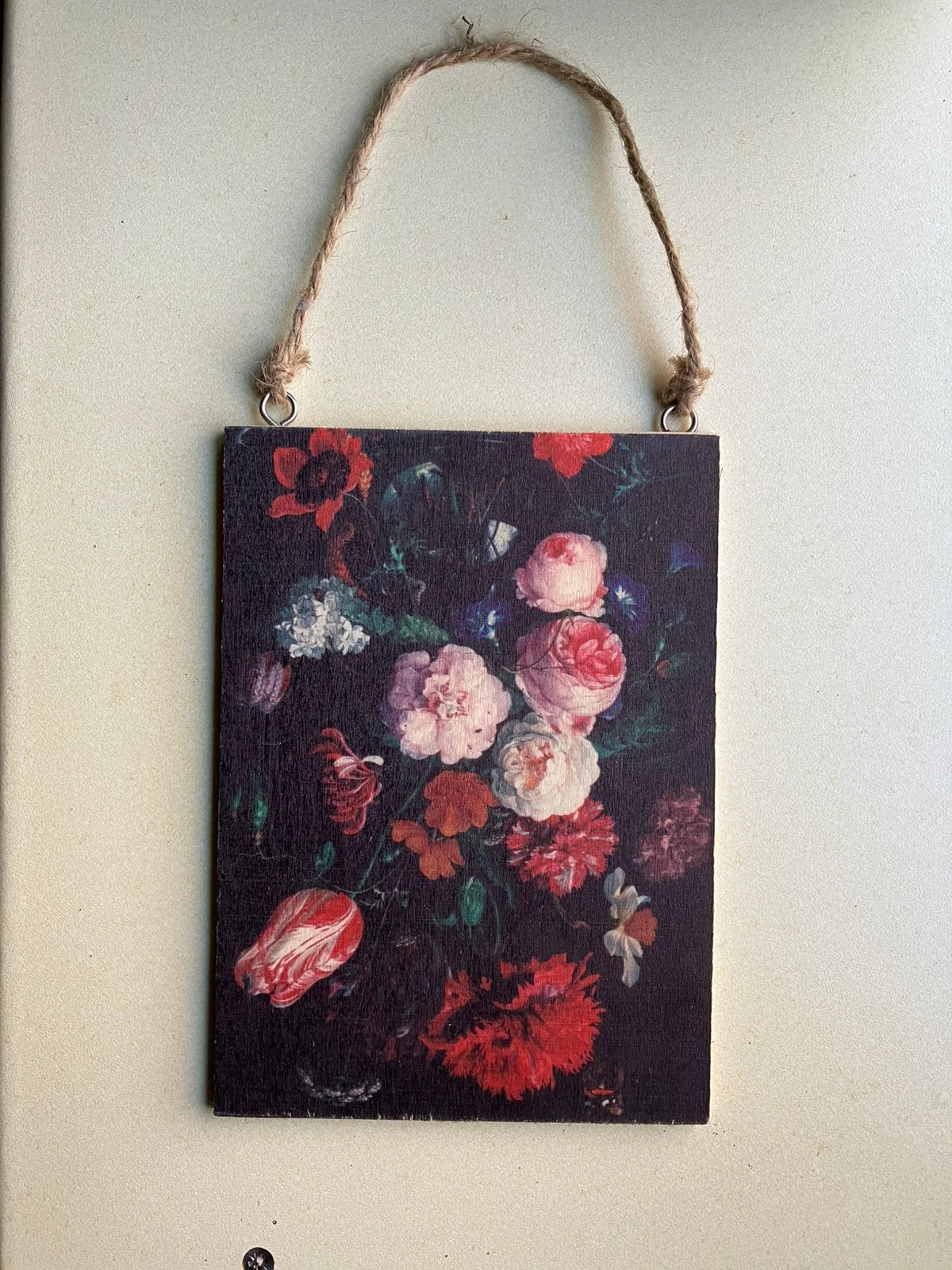 Schilderijtje zwart met roze en rode rozen 🌹, Antiek en Kunst, Kunst | Schilderijen | Modern, Hout, Op houten frame, Ophalen of Verzenden