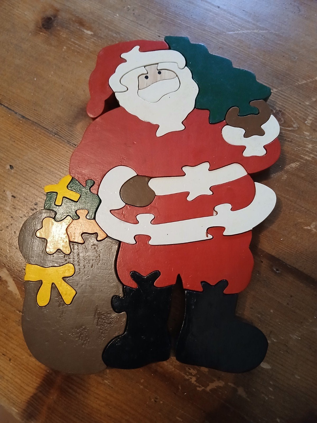 Houten Kerstman Puzzel met Cadeaus en Kerstboom, Ophalen of Verzenden, Gebruikt, Van hout