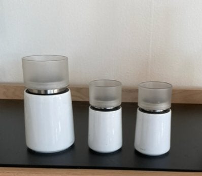 3 Blomus windlicht, keramiek met melkglas, Huis en Inrichting, Woonaccessoires | Kandelaars en Kaarsen, Overige materialen, Wit