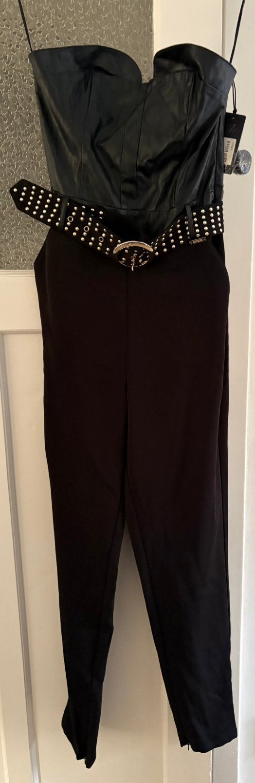 Guess jumpsuit leer/stof maat 28, Ophalen of Verzenden, Zo goed als nieuw, Maat 36 (S), Zwart