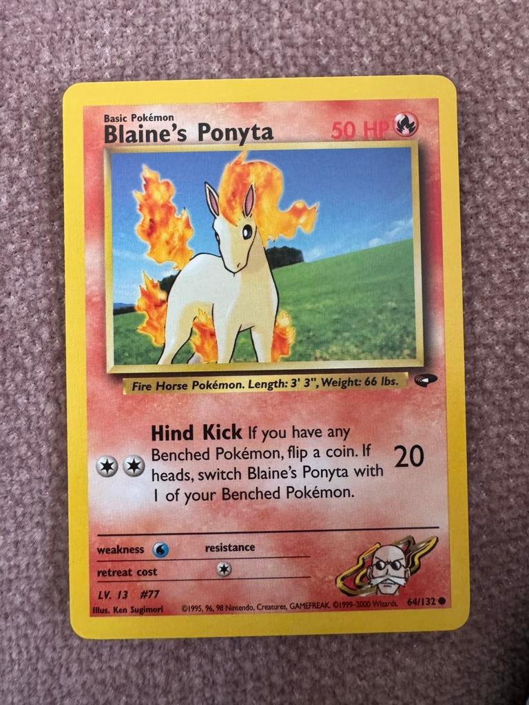 Blaine’s Ponyta 64/132 Gym Challange pokemon kaart, Ophalen of Verzenden, Zo goed als nieuw