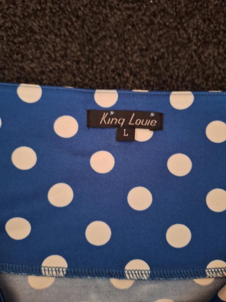 King Louie Polkadot Borderskirt Maat L Blauw Wit, Blauw, Maat 42/44 (L), Ophalen of Verzenden, Zo goed als nieuw