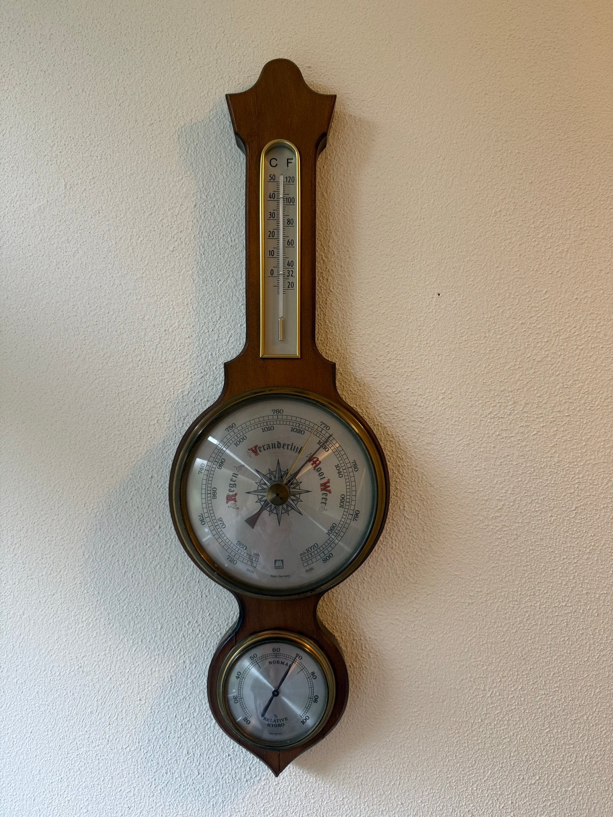 Vintage Barometer Weerstation met Thermometer en Hygrometer, Ophalen, Gebruikt, Weerstation