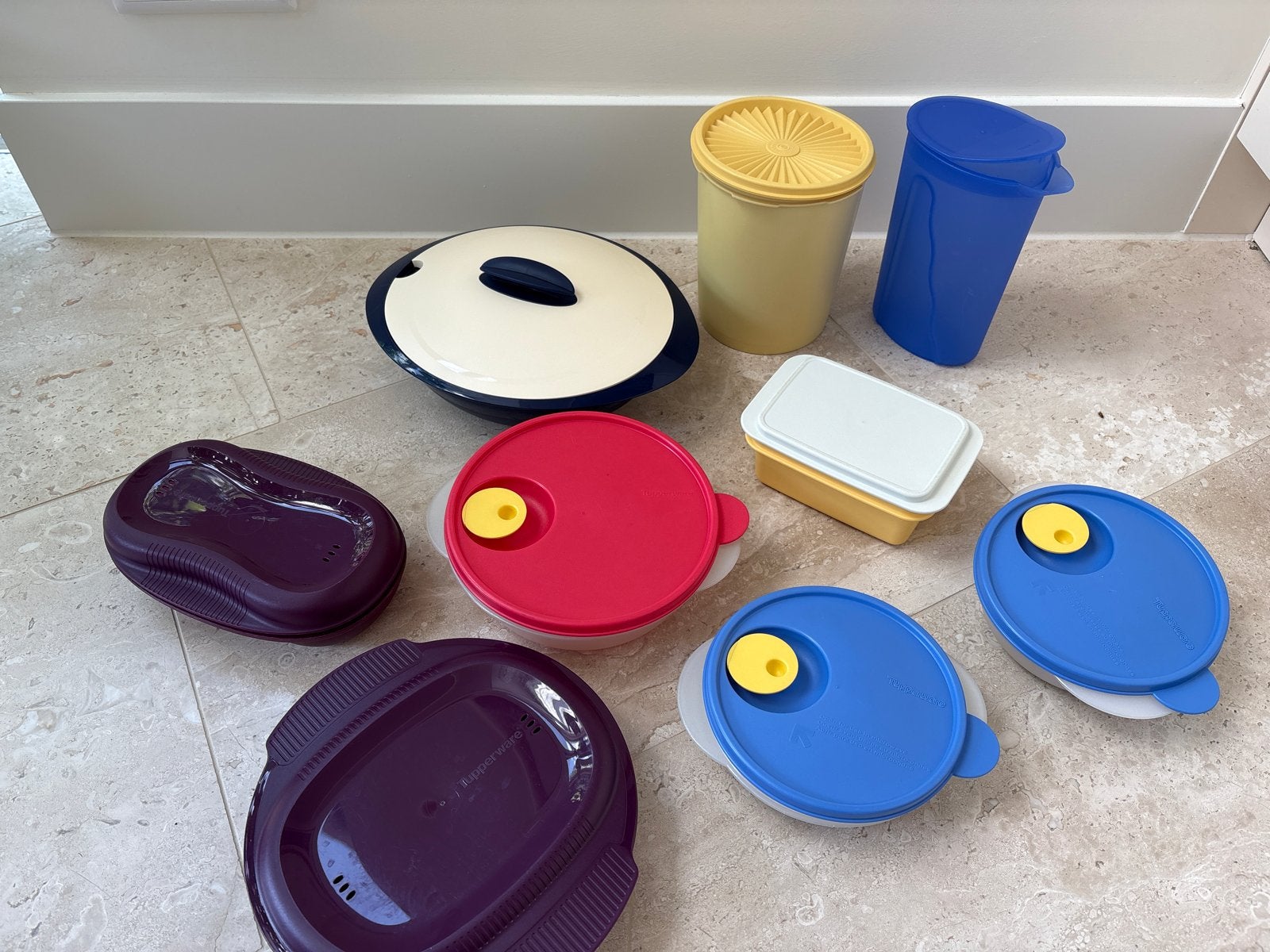 Tupperware set: bakjes, schalen en bekers, Ophalen of Verzenden, Gebruikt, Blauw, Bak of Kom