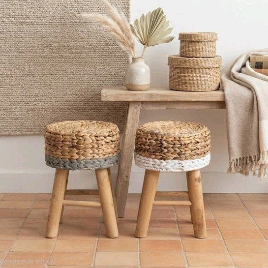Set van 2 Jute Krukjes - Boho & Japandi landelijk Stijl, Ophalen, Nieuw, Overige materialen