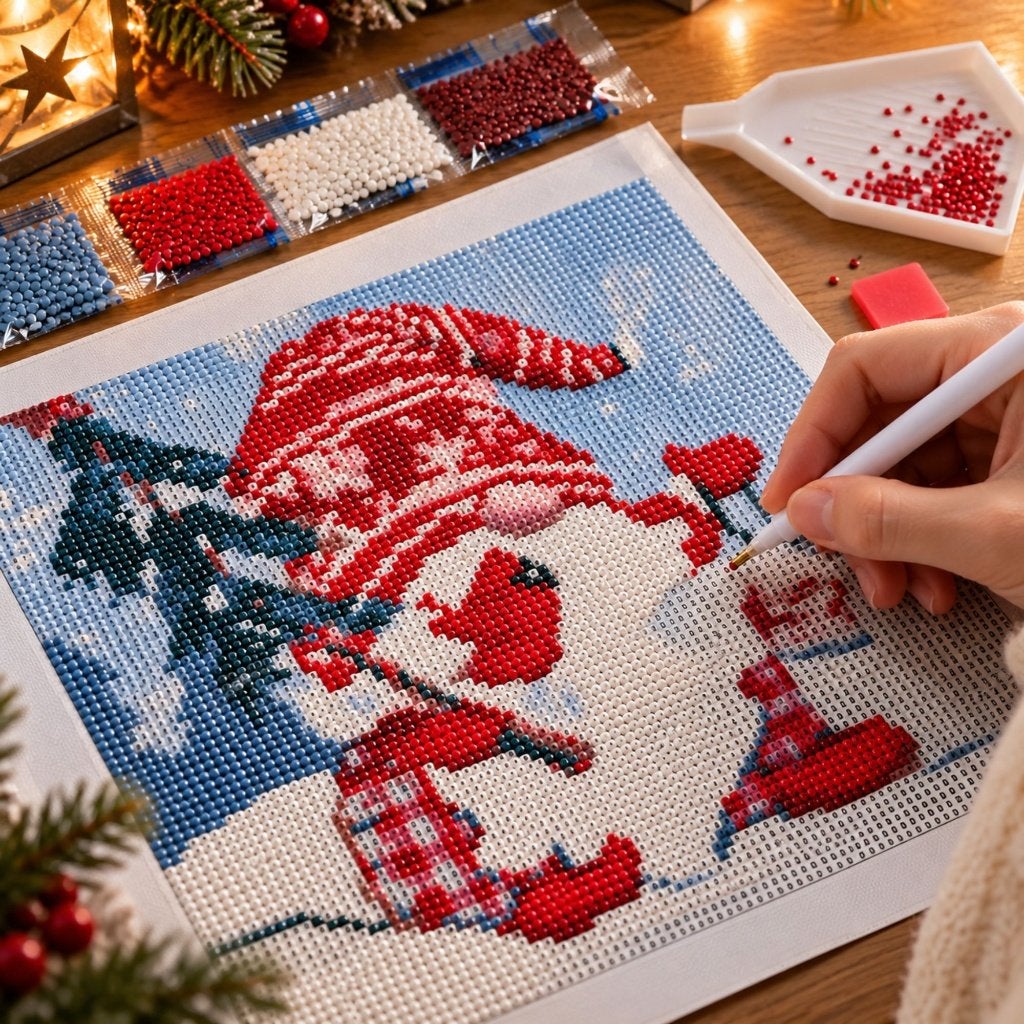 Diamond Painting Kerst Gnome 30x30 cm – Complete Set, D, Nieuw, Ophalen of Verzenden, D