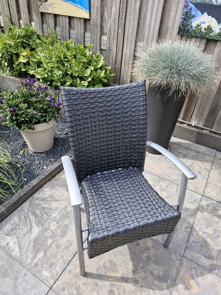 4 tuinstoelen met dekje, Tuin en Terras, Ophalen of Verzenden, Gebruikt, Kunststof, Stapelbaar