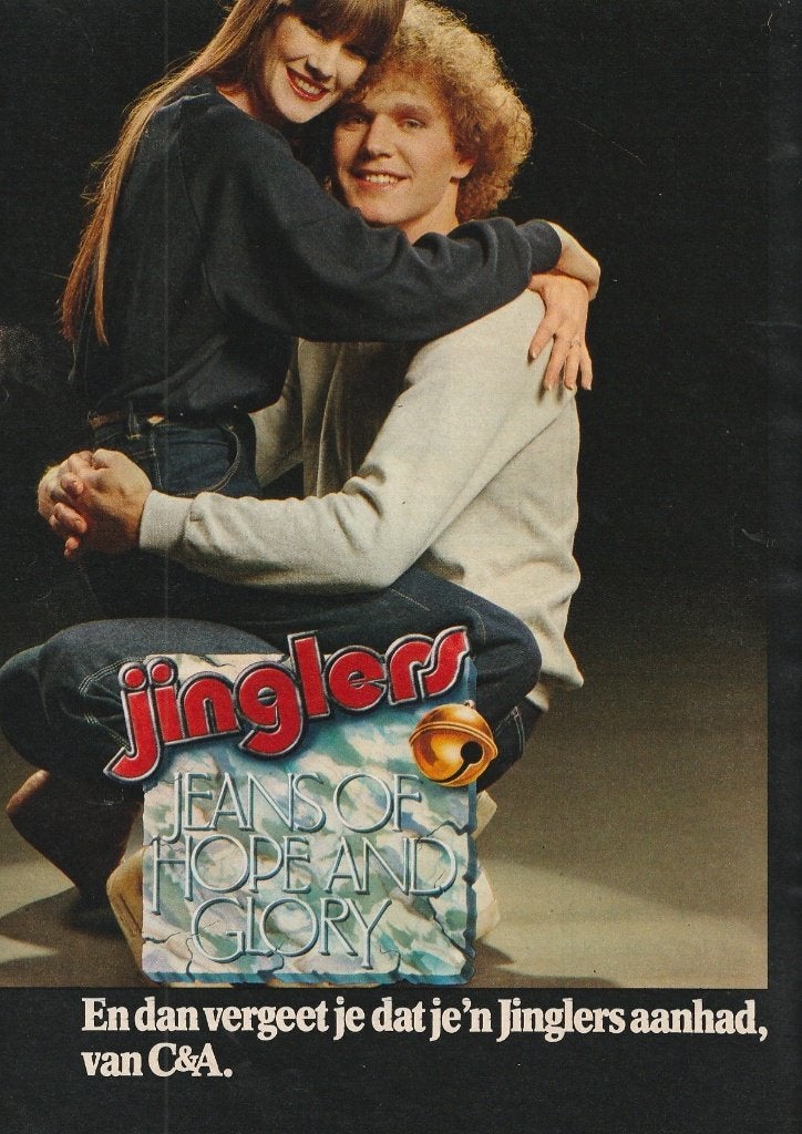 Retro reclame 1980 C&A Jinglers jeans spijkermode stel, Verzenden, Overige typen