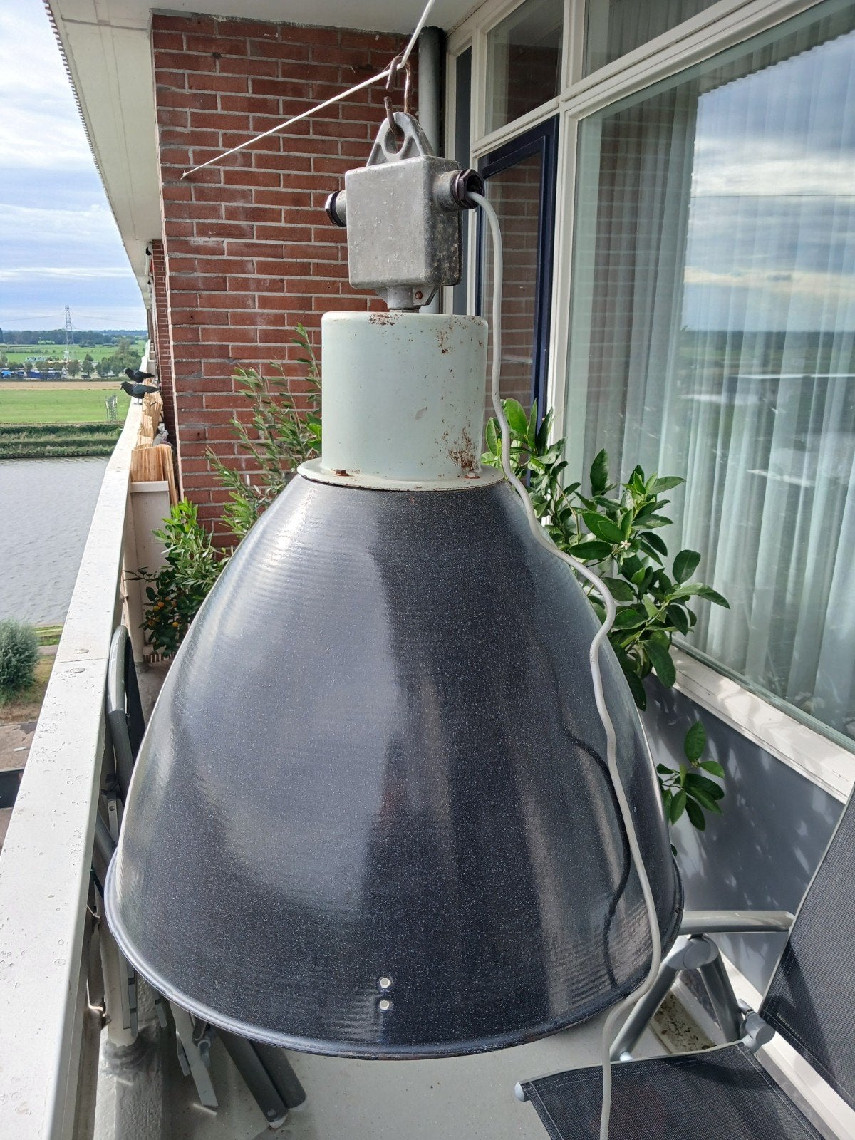 Oude emaille industriële lamp - Vintage hanglamp, Antiek en Kunst, Ophalen
