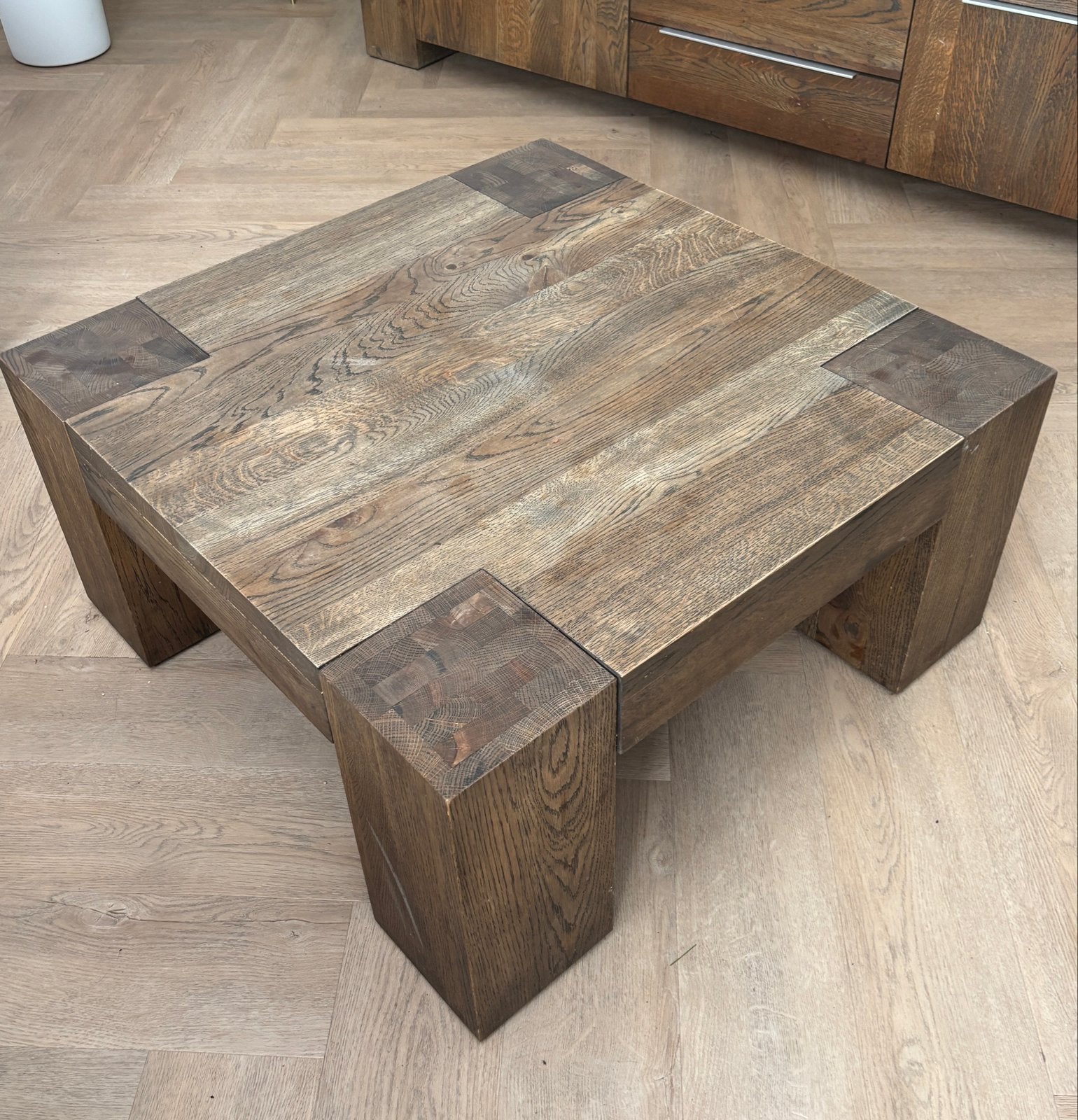 Goossens Quint eiken salontafel warm grey 75x75x35 cm, Ophalen, Gebruikt, 50 tot 100 cm, Eikenhout