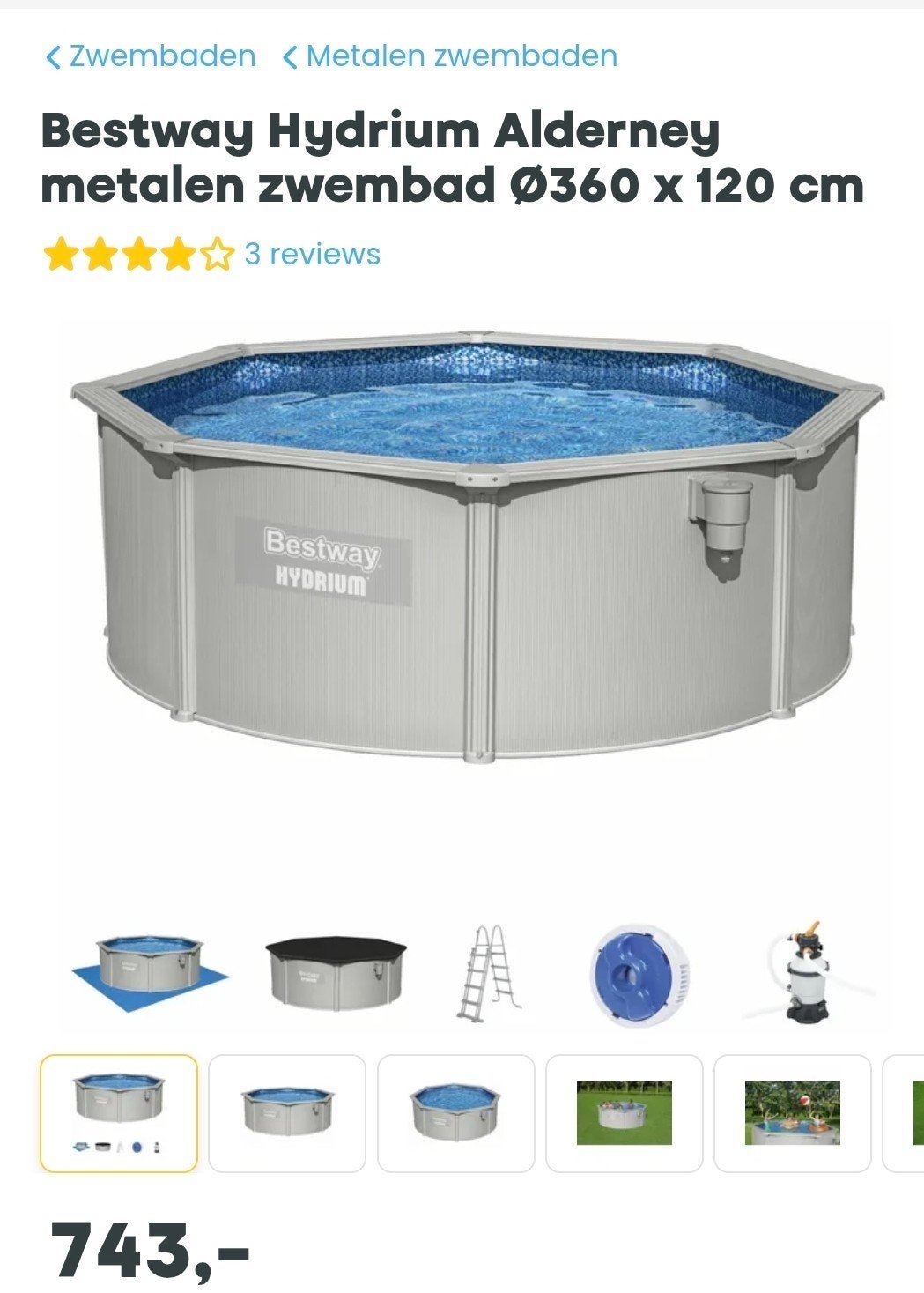 Bestway Hydrium Alderney metalen zwembad Ø360 x 120 cm, Rond, Opzetzwembad, 200 tot 400 cm, Ophalen