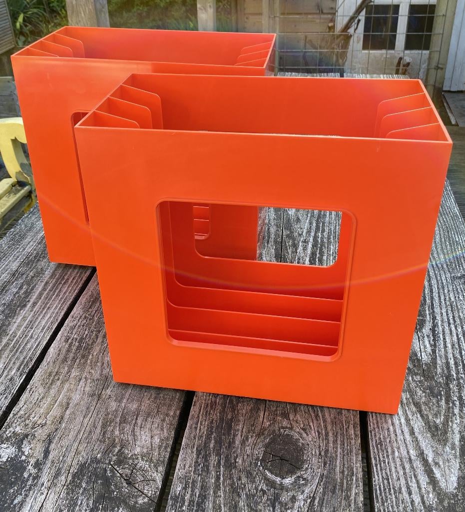 2x Leuk LP Platenbak - vintage retro Vinyl houder platenrek, Ophalen of Verzenden, Gebruikt, 12 inch