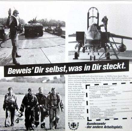 9 vintage advertenties leger 1957-85 luchtmacht Bundeswehr, Ophalen of Verzenden, Luchtmacht, Nederland, Foto of Poster