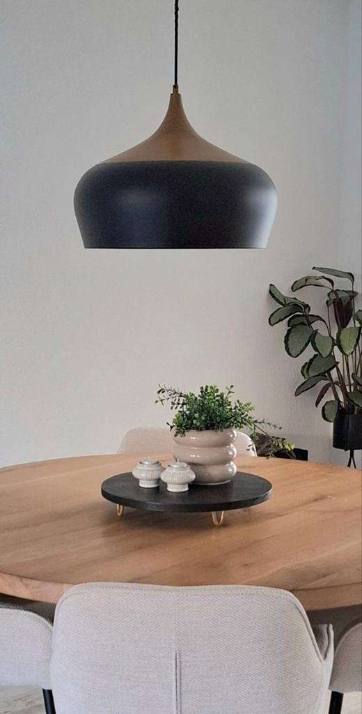 Moderne hanglamp zwart met hout, Modern, Scandinavisch, Ophalen of Verzenden, Zo goed als nieuw, 75 cm of meer
