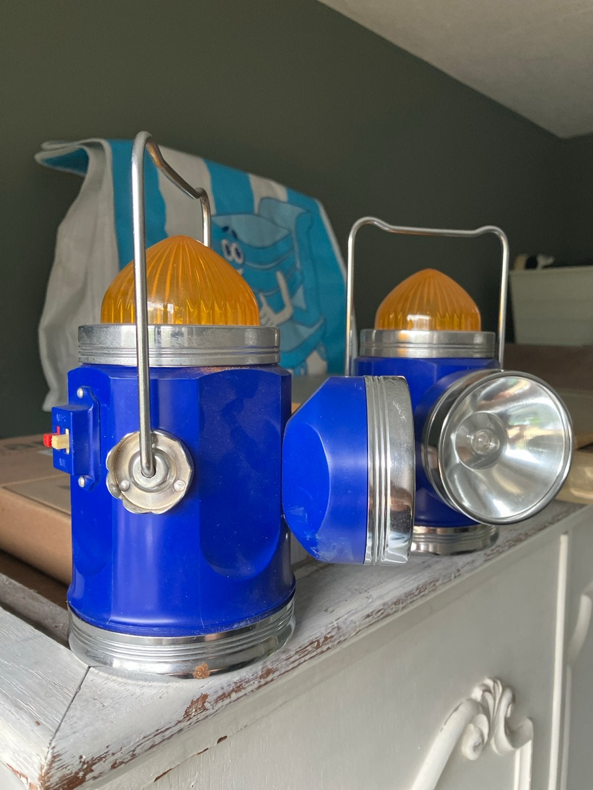 Vintage Blauwe pechlamp - Set van 2, Ophalen of Verzenden, Gebruikt, Batterij