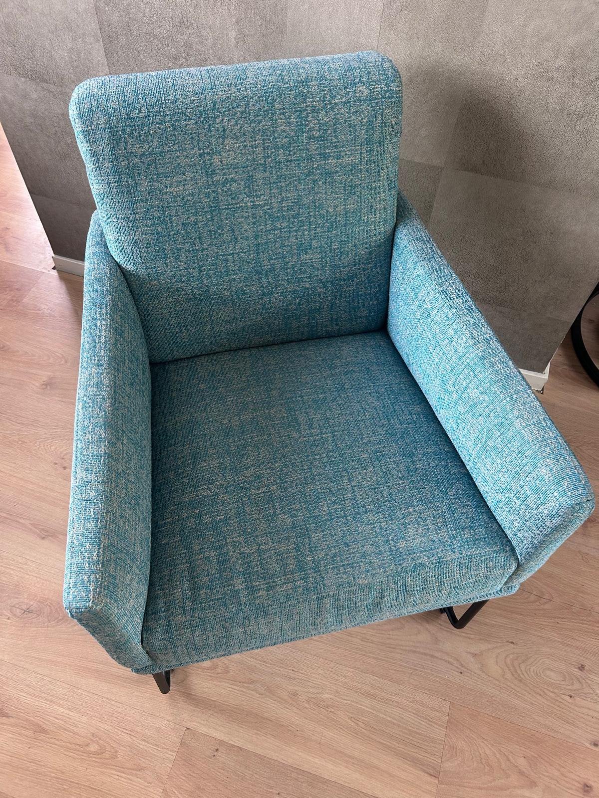 Petrol blauwe design fauteuil Le Bon Ton izgst, Huis en Inrichting, Ophalen, 75 tot 100 cm, Zo goed als nieuw, Stof