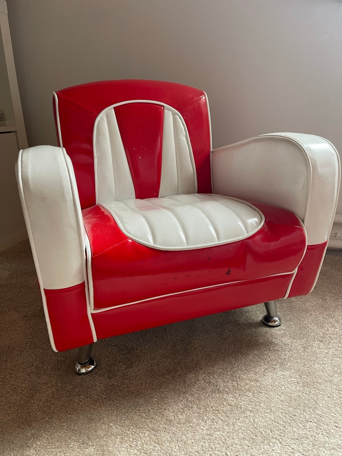 Art Deco Kinderstoel van Leer - Rood/Wit, Ophalen, Gebruikt, Overige typen