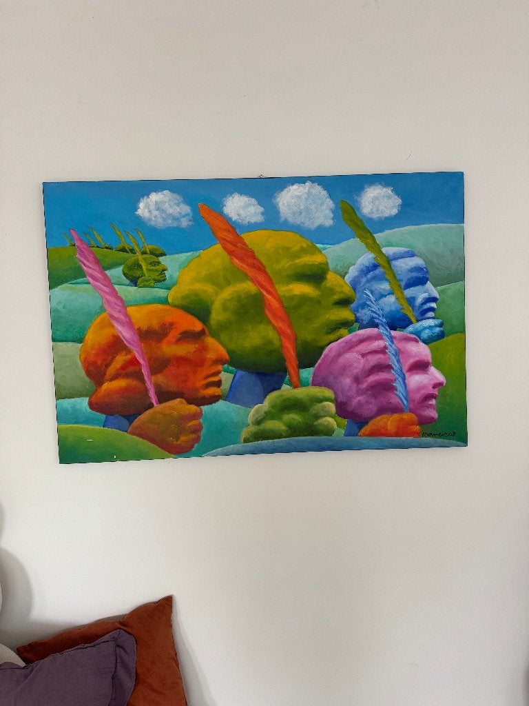 Pop-surrealisme schilderij - profielen gezichten - 120x80cm, Ophalen, Doek, Portret of Personen, Surrealisme