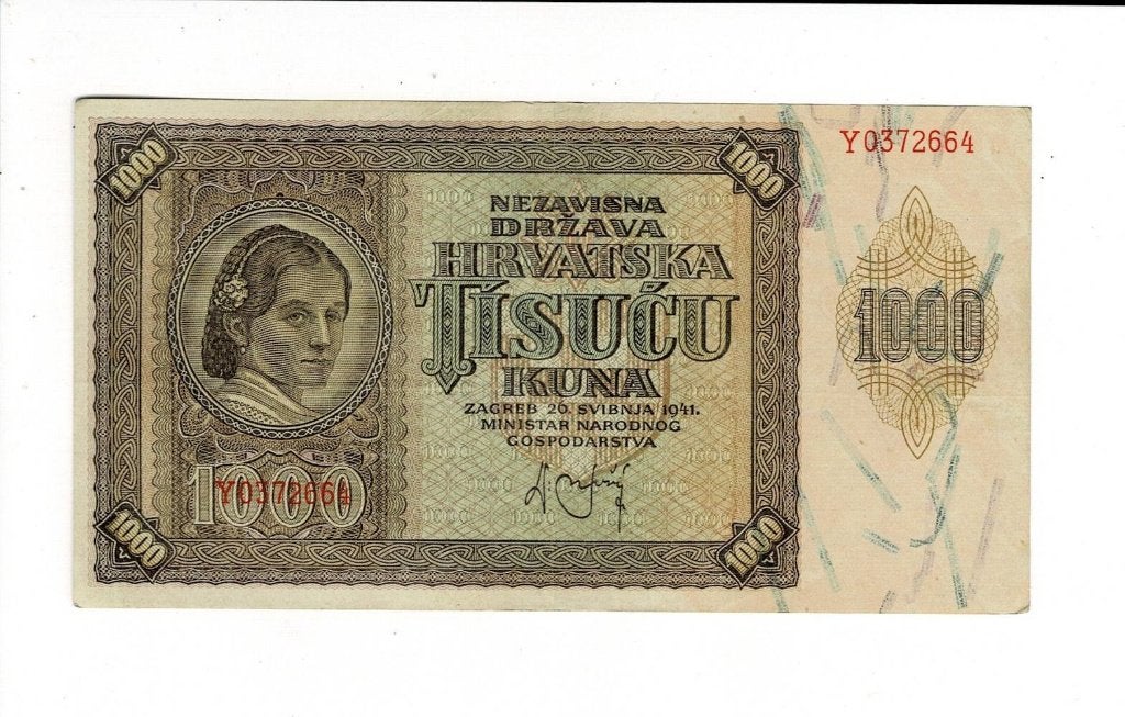 Kroatië, 1.000 kuna 1941 - XF, Ophalen of Verzenden, Overige landen