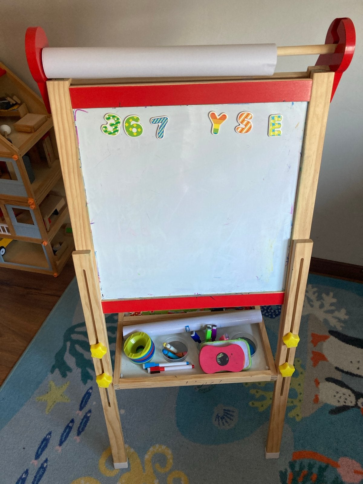 3-in-1 Kinder Tekenbord: Whiteboard, Krijtbord & Ezeltje, Ophalen, Gebruikt, Knutselen