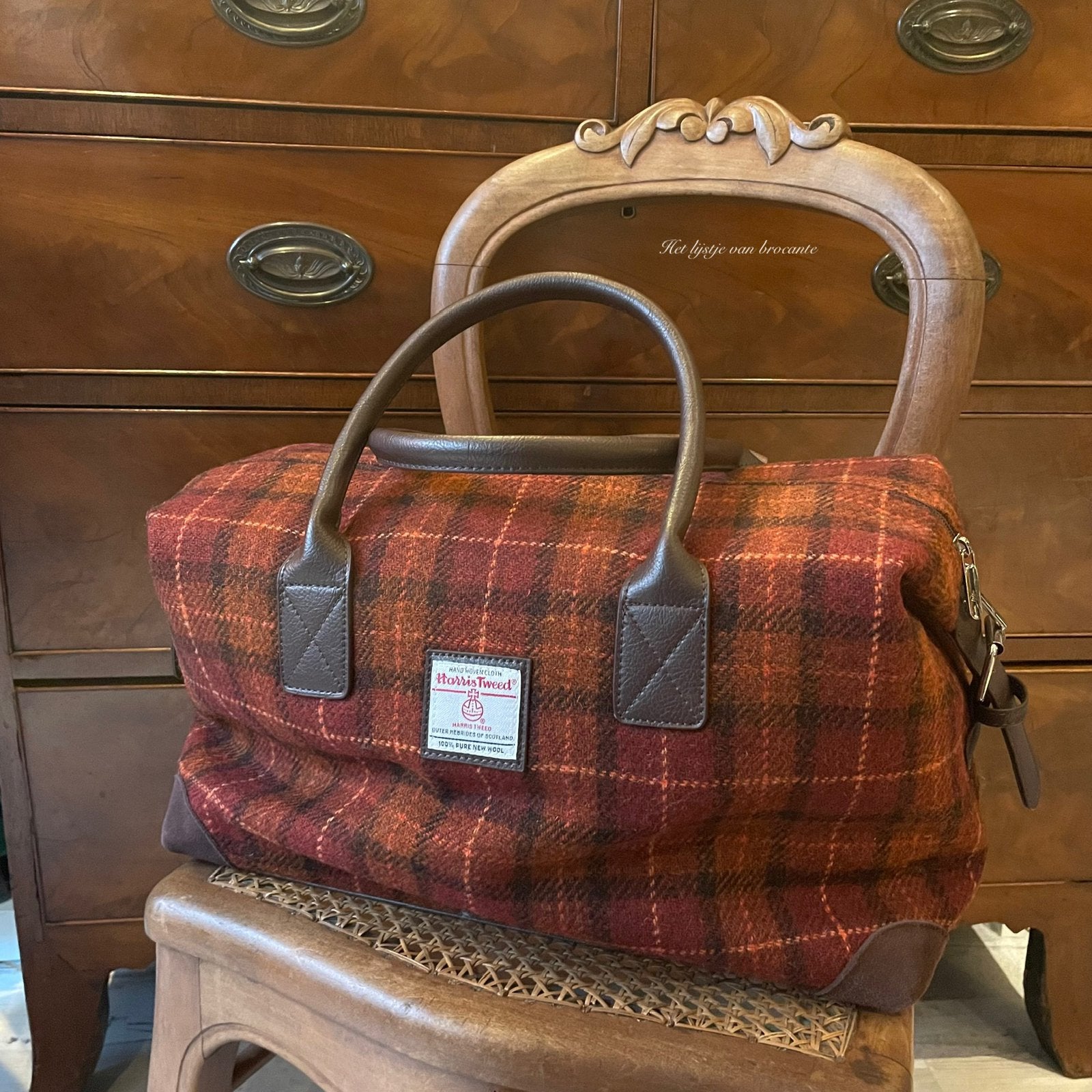 Schotse Harris Tweed weekendtas Rusty Orange, Info@@lijstjevan brocante.nl, Bruin, Ophalen of Verzenden, Westdijk 41 3241 GT Middelharnis