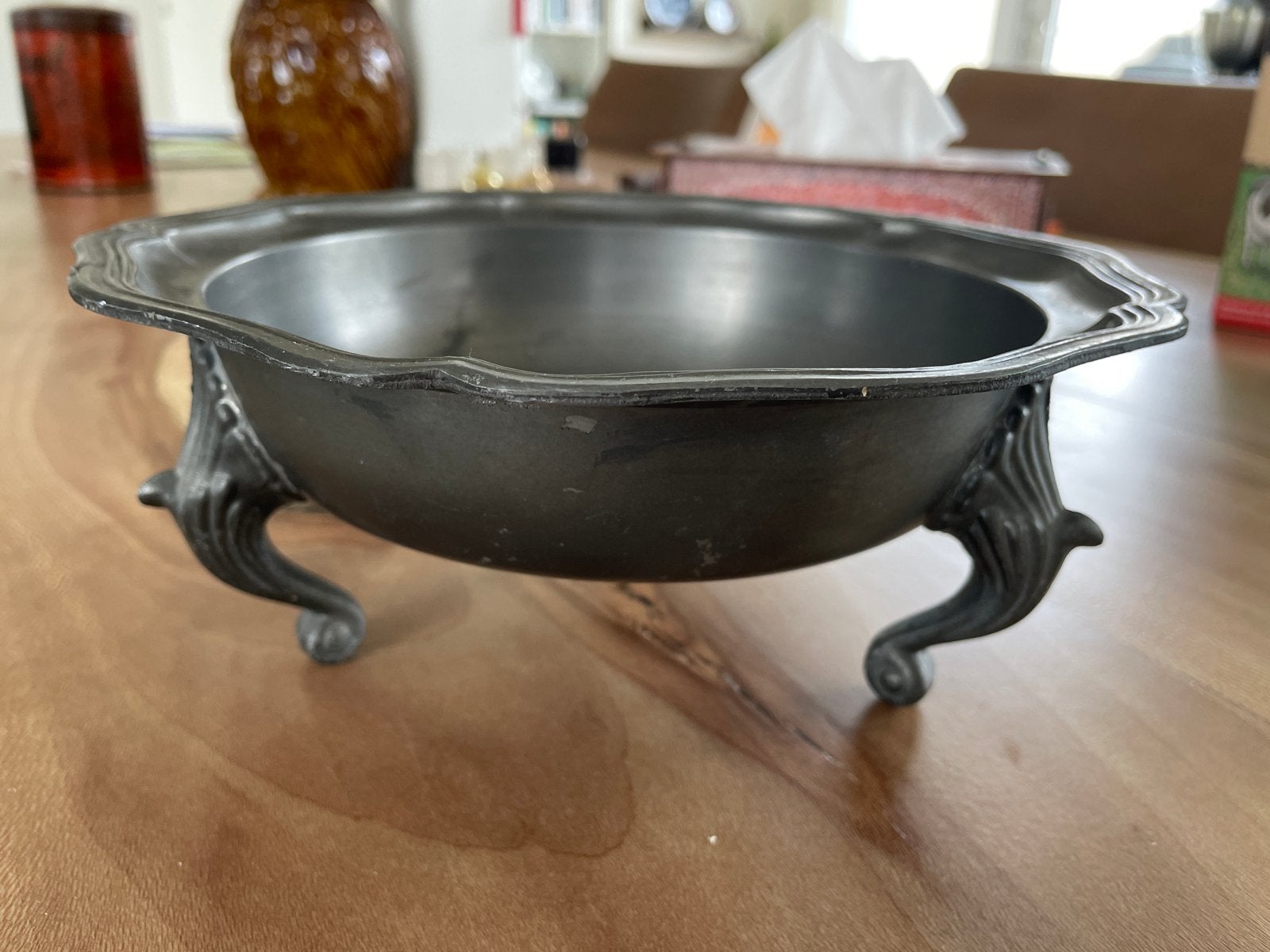 Antieke tinnen schaal op pootjes, Antiek en Kunst, Antiek | Tin, Ophalen of Verzenden