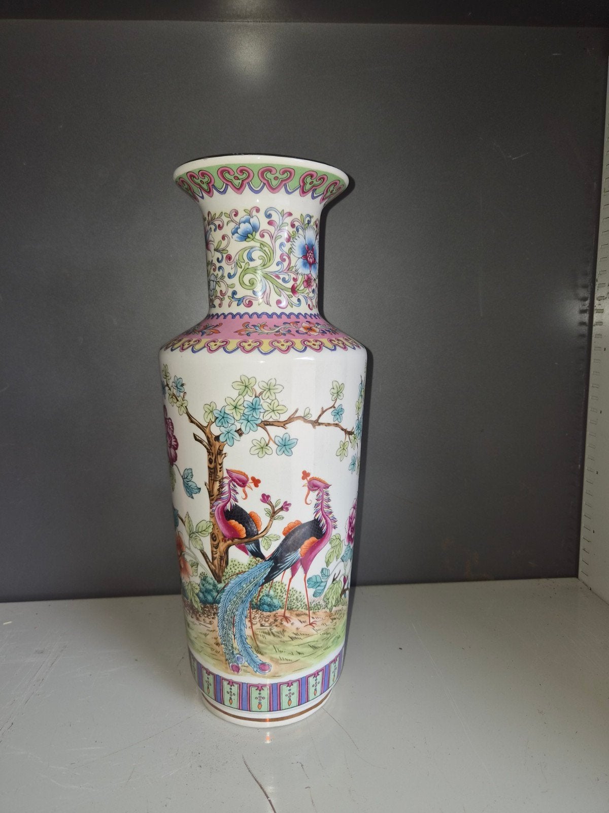 Grote Chinese vaas met vogel- en bloemmotief, 38 cm, Ophalen of Verzenden