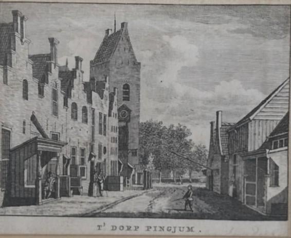 't dorp Pingjum Friesland oud antieke gravure schilderij
't, Ophalen of Verzenden