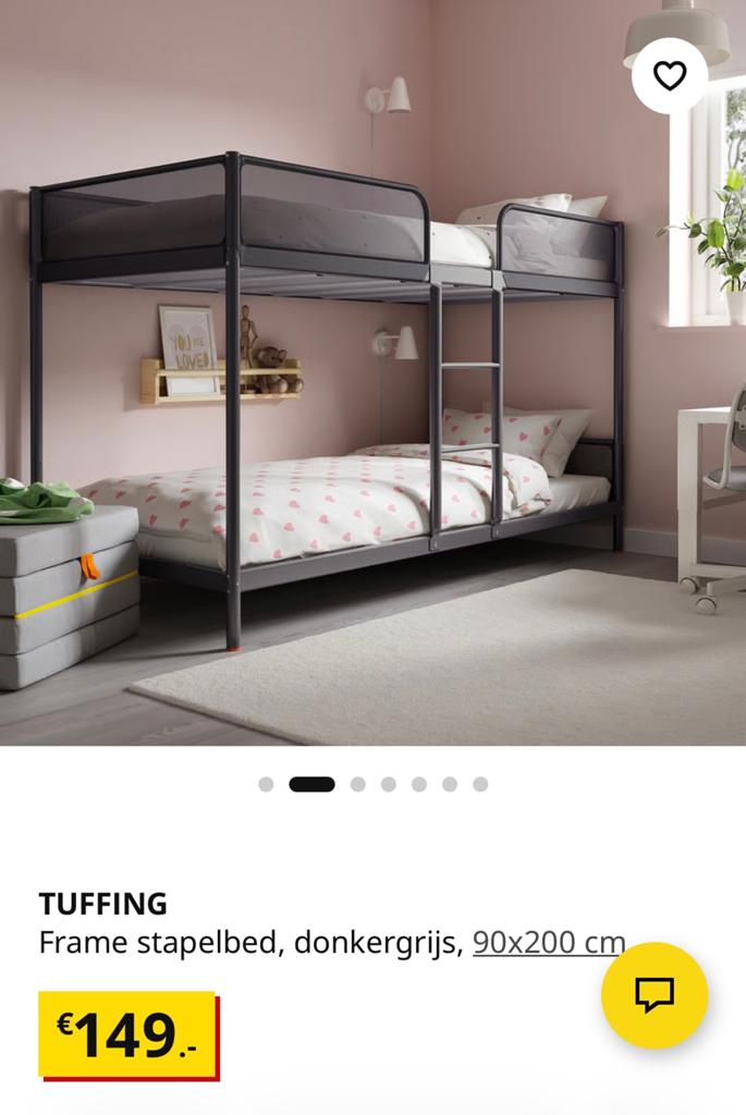 Stapelbed tuffing, Ophalen, 90 cm, 160 tot 180 cm, Tweepersoons