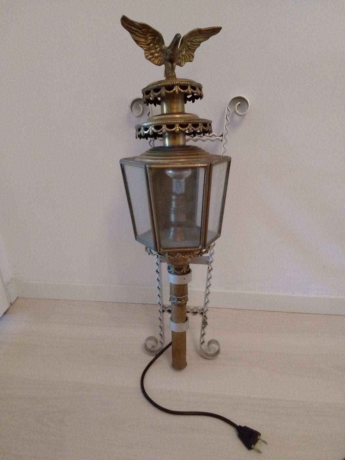 Vintage koperen wandlamp met adelaar - uniek design, Ophalen of Verzenden