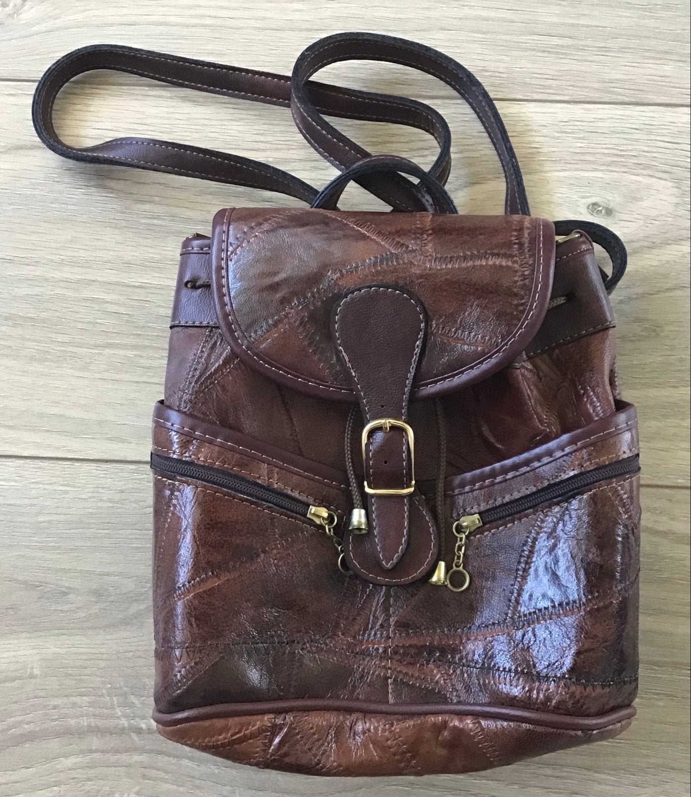 Trendy Bruin Patchwork Rugzakje van Imitatieleer, Overige merken, Minder dan 30 cm, Ophalen of Verzenden, Minder dan 25 cm