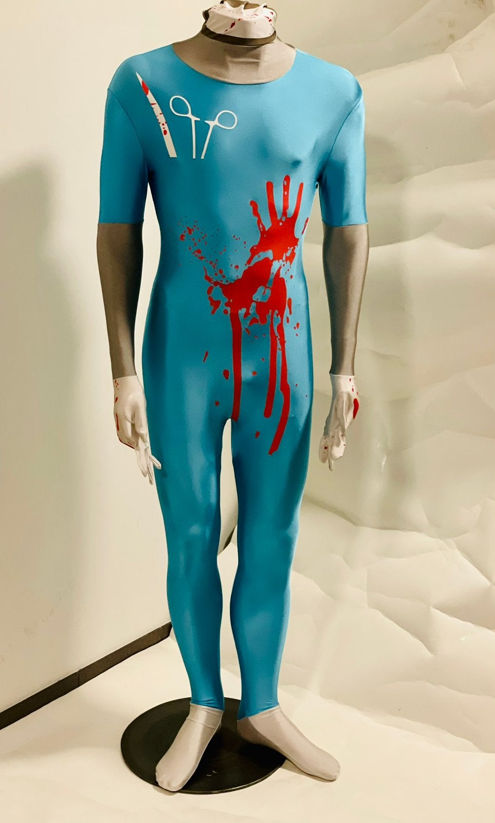 Carnavalspak Morphsuit arts chirurg maat L lycra, Maat 52/54 (L), Carnaval, Ophalen of Verzenden, Zo goed als nieuw