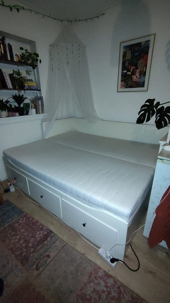 Inschuifbed ikea hemnes, Ophalen, Wit, Tweepersoons, 180 cm