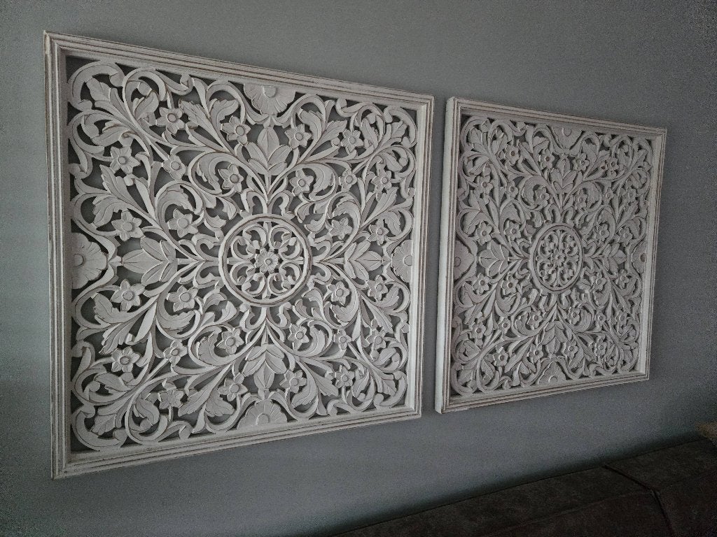 Houten wandpanelen ornament White wash samen, Huis en Inrichting, Woonaccessoires | Wanddecoraties, Ophalen, 90 cm, Hout, Zo goed als nieuw
