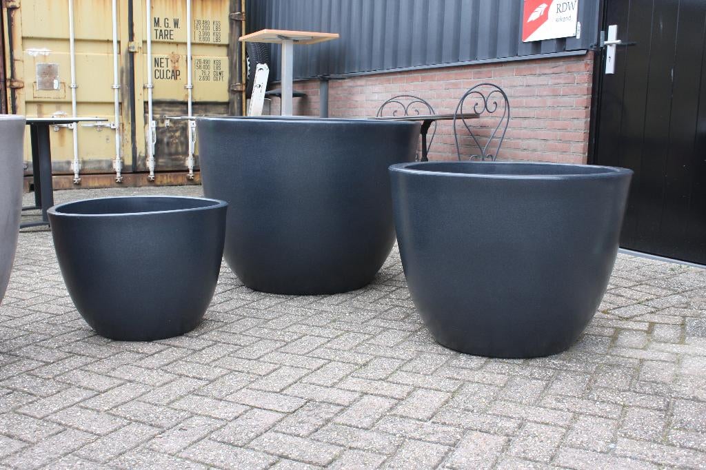 Grote ronde bloempotten Antraciet kunststof (in- en outdoor)