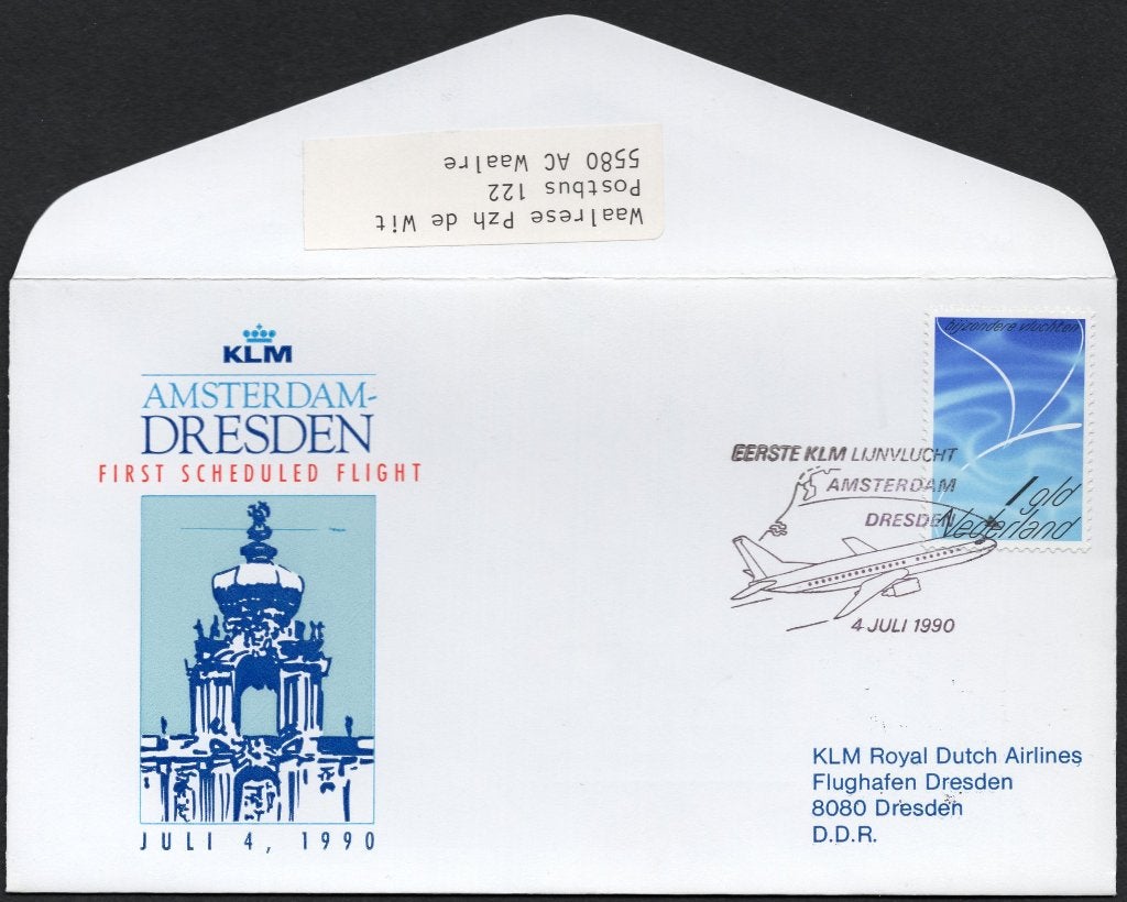 1e KLM vlucht Dresden DDR 1990, Verzenden, Envelop