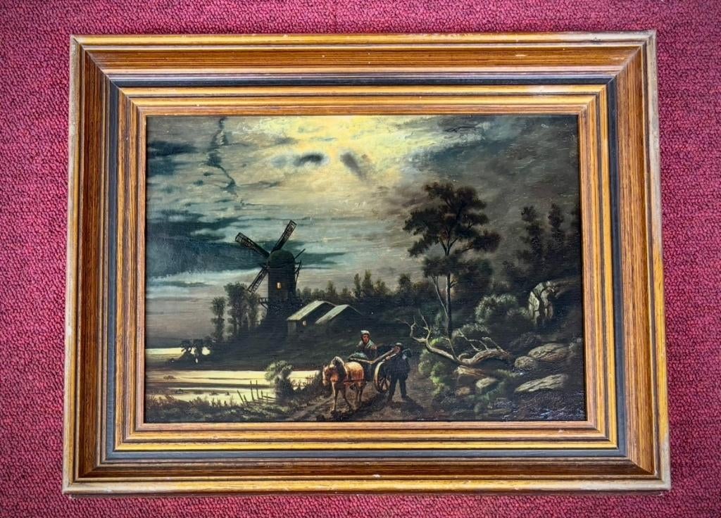 Hollandse school hand gesigneerd - avondstemming., Antiek en Kunst, Ophalen of Verzenden