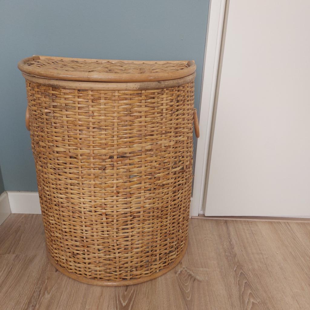 Vintage rieten wasmand met deksel, Ophalen of Verzenden