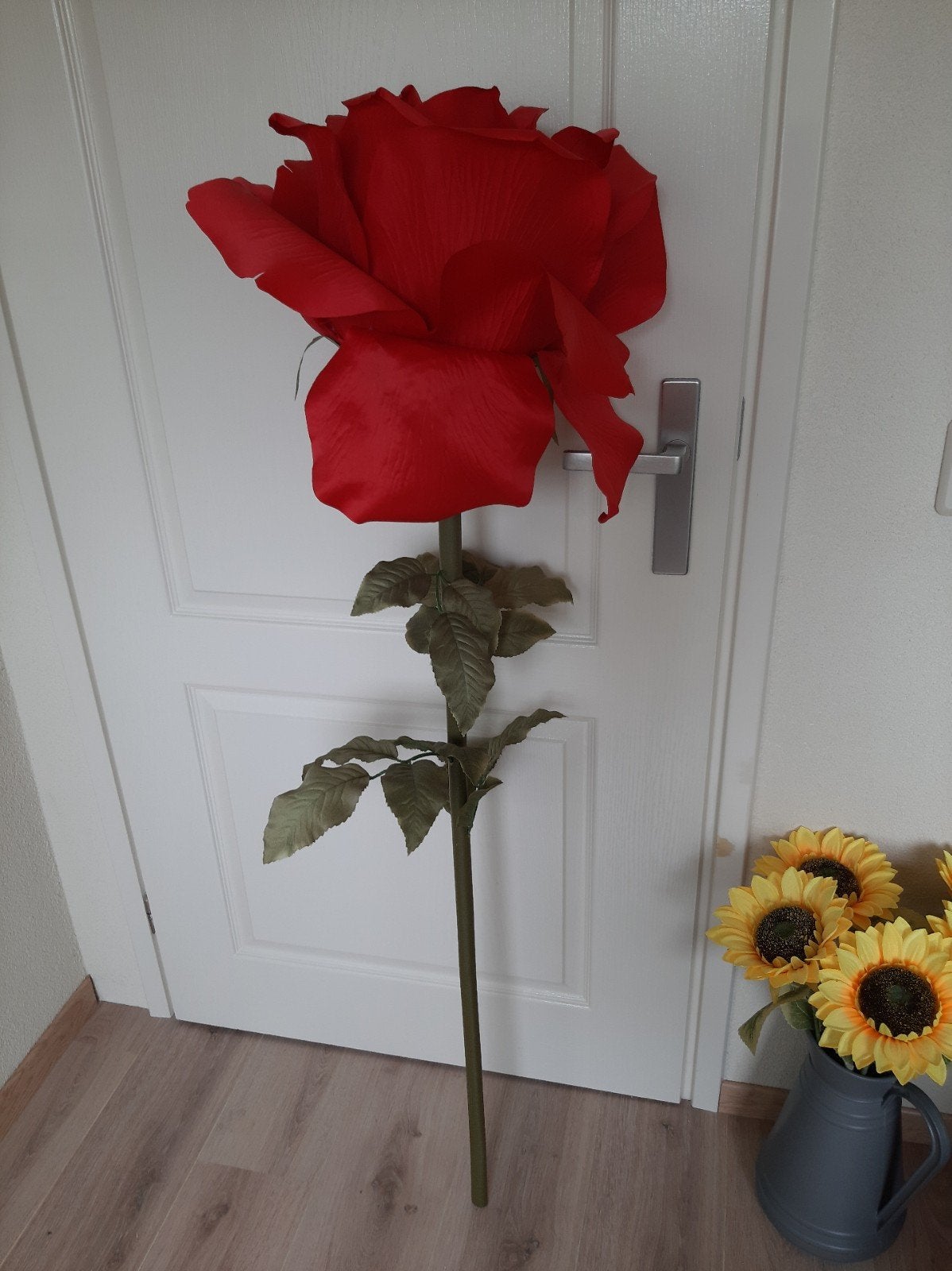 Grote Rode Kunstroos - Decoratie 140 Groot, Binnen, Gebruikt, Kunstbloem, Textiel