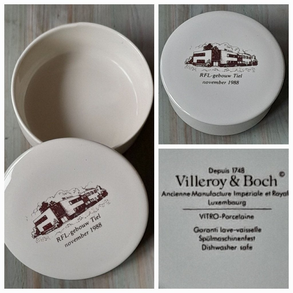 Schaaltje met deksel RFL-gebouw Tiel, November 1988, Huis en Inrichting, Keuken | Servies, Gebruikt, Villeroy & Boch, Ophalen of Verzenden