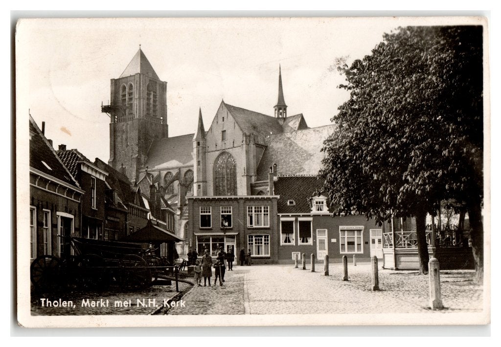 Tholen, Markt met N.H. Kerk, Verzenden, 1940 tot 1960, Gelopen, Zeeland
