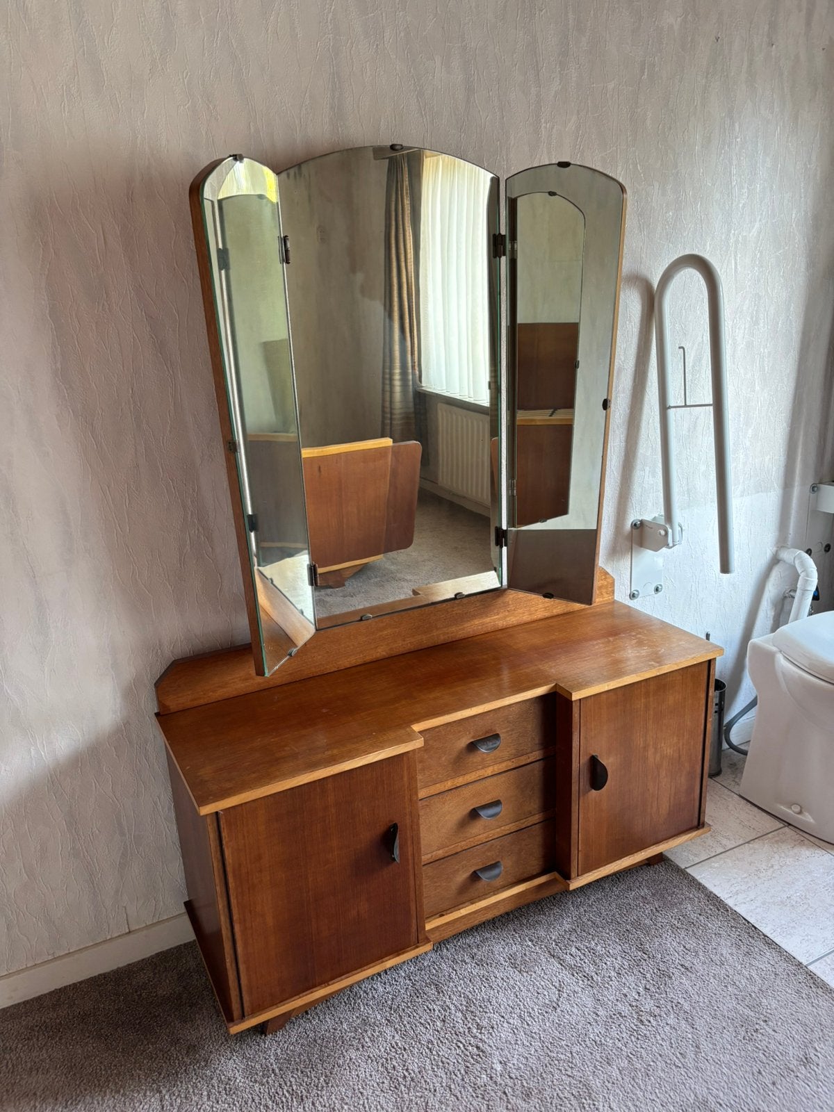 Houten kaptafel/toilettafel, Huis en Inrichting, Ophalen, Gebruikt, 100 tot 150 cm, 150 tot 200 cm