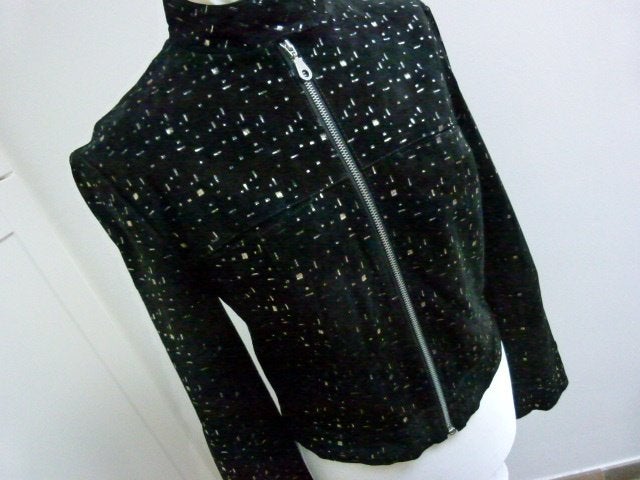 Zwart suede leer kort jasje met goudkleurige glitter 38 M, Maat 38/40 (M), Zwart, Ophalen of Verzenden, Zo goed als nieuw