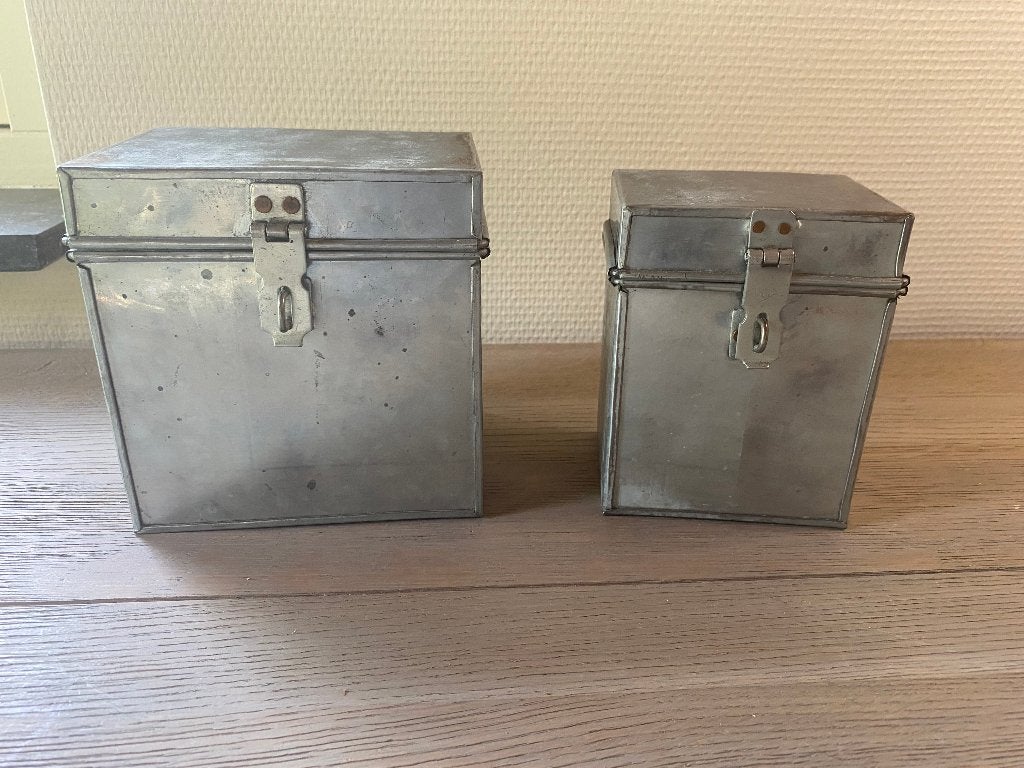 Set vintage metalen opbergkistjes - Industrieel / Retro, Ophalen of Verzenden, Gebruikt, Zilver, Metaal