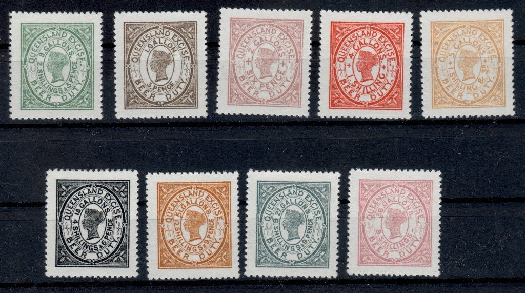 B35) 1885 Queensland Beer Duty 9x geen garantie, Verzenden, Postfris